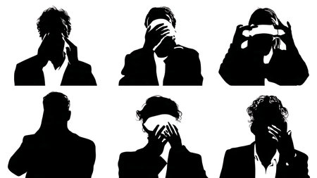 Facepalm and Fail Moment Streamer Silhouettes Set isolated on plain white background.のイラスト素材