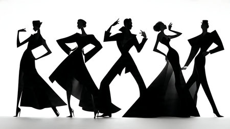Vogueing Dance Poses Silhouette Collection isolated on plain white background.のイラスト素材