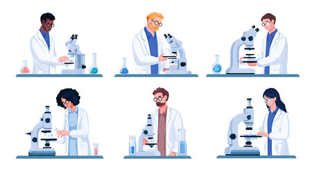 Isolated Scientist Silhouettes with Calcium Imaging Set of Six isolated on plain white background.のイラスト素材