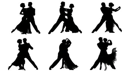 Latin Dance Couples in a Nightclub Silhouette Set isolated on plain white background.のイラスト素材
