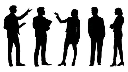 Realtor Leading a Couple on a Home Tour Silhouette Set isolated on plain white background.のイラスト素材