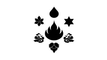 Black Solid Four Elements and Fire Symbol Silhouettes isolated on plain white background.のイラスト素材