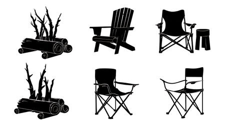 Black Solid Campfire Seating Arrangement Silhouettes isolated on plain white background.のイラスト素材
