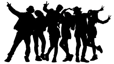 Black Solid After Zumba Class Selfie Silhouettes isolated on plain white background.のイラスト素材