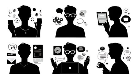 AI Personalization and User Experience Silhouette Collection isolated on plain white background.のイラスト素材