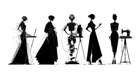 AI in Fashion Design and Trend Prediction Vector Silhouette Collection isolated on plain white background.のイラスト素材