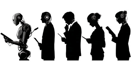 Six AI Hiring and Recruitment Bias Concept Silhouettes isolated on plain white background.のイラスト素材