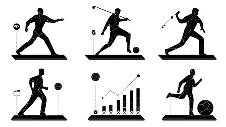 AI in Sports Analytics and Performance Vector Silhouette Collection isolated on plain white background.のイラスト素材