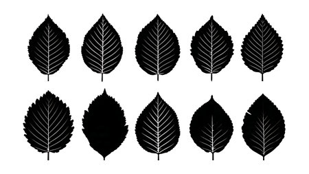 Collection of Six Different Beech Leaf Vector Silhouettes isolated on plain white background.のイラスト素材