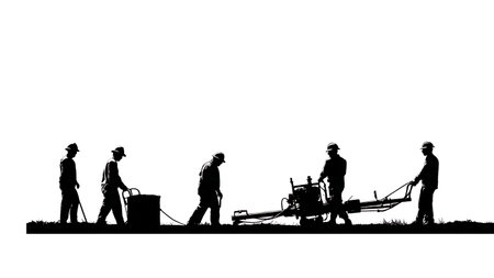 Horizontal Directional Drilling Crew Black Solid Silhouettes isolated on plain white background.のイラスト素材