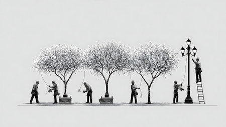 Collection of Six Holiday Light Installer Silhouettes isolated on plain white background.のイラスト素材