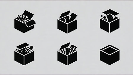 Minimalist Set of Six Explainable AI (XAI) Silhouettes isolated on plain white background.