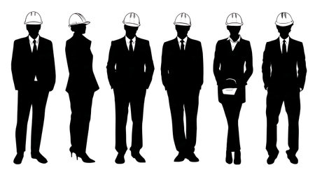 Public Works Manager and Director Black Solid Silhouette Collection isolated on plain white background.のイラスト素材