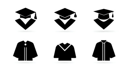 Master's and Doctoral Academic Hoods Silhouette Icons isolated on plain white background.のイラスト素材