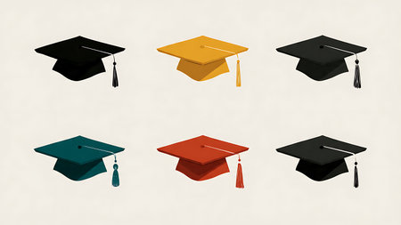 Master's and Doctoral Academic Hoods Silhouette Icons isolated on plain white background.のイラスト素材