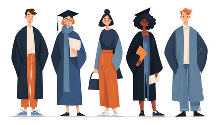 Creative Art and Design School Graduate Silhouettes isolated on plain white background.のイラスト素材