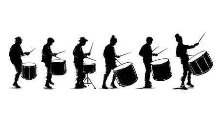 Drummers' Cross-Stick Snare Technique Silhouette Pack isolated on plain white background.のイラスト素材