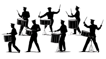 Drummers' Flam Rudiment Motion Silhouette Collection isolated on plain white background.のイラスト素材