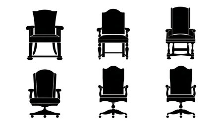Empty Judge's Chair and Bench Silhouette Set isolated on plain white background.のイラスト素材