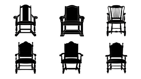 Empty Judge's Chair and Bench Silhouette Set isolated on plain white background.のイラスト素材