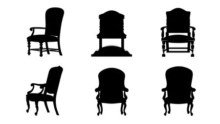 Empty Judge's Chair and Bench Silhouette Set isolated on plain white background.のイラスト素材