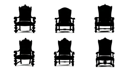 Empty Judge's Chair and Bench Silhouette Set isolated on plain white background.のイラスト素材