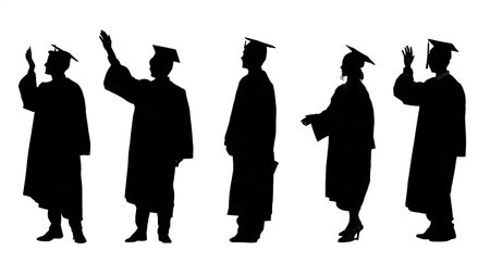 Graduate Waving to Family in Audience Silhouette Set isolated on plain white background.のイラスト素材
