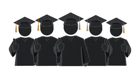 Graduates Giving a Thumbs Up for Success Silhouettes isolated on plain white background.のイラスト素材