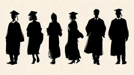 International and Multicultural Graduates Silhouette Set isolated on plain white background.のイラスト素材