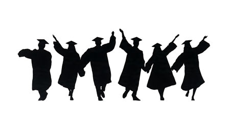 Graduates in a V-Formation for Victory Silhouette Set isolated on plain white background.のイラスト素材