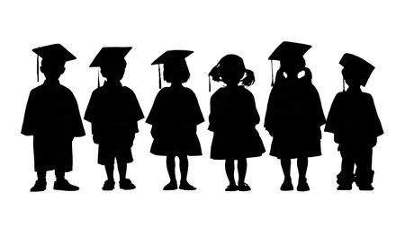 Cute Kindergarten and Preschool Graduation Silhouettes isolated on plain white background.のイラスト素材