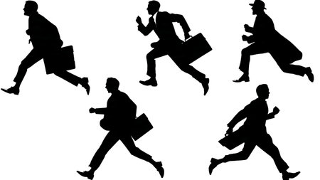 Lawyer Running Late for Court Silhouette Set isolated on plain white background.のイラスト素材