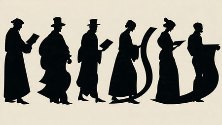 Lawyer Reading from a Long Scroll Silhouette Collection isolated on plain white background.