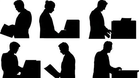 Lawyers Filing Court Documents Silhouette Set isolated on plain white background.のイラスト素材