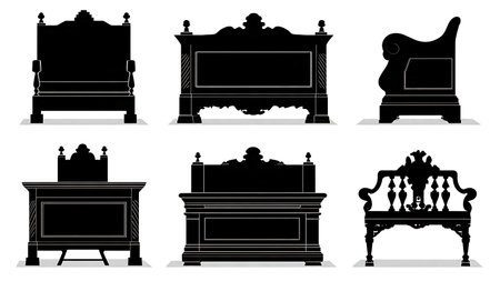 Judge's Bench Courtroom Furniture Silhouette Set isolated on plain white background.のイラスト素材