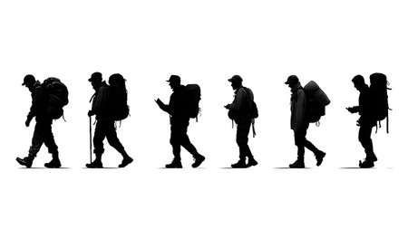 Long-Range Reconnaissance Patrol (LRRP) Soldier Silhouettes isolated on plain white background.