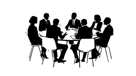 Arbitration and Mediation Meeting Silhouette Set isolated on plain white background.のイラスト素材