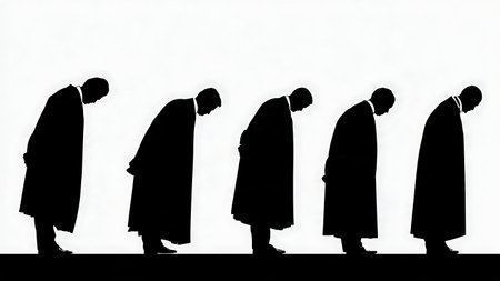 Lawyer Bowing Respectfully to the Court Silhouette Set isolated on plain white background.