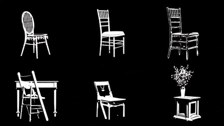 Empty Stage and Chairs After Graduation Silhouette Scene isolated on plain white background.のイラスト素材