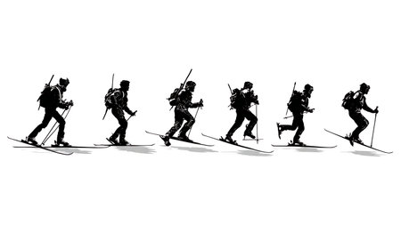 Arctic Ski Trooper Soldier Silhouettes for Mountain Warfare isolated on plain white background.のイラスト素材