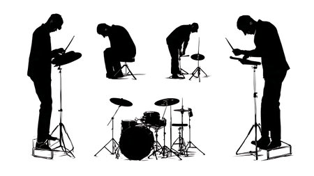 Sequence for Assembling a Cymbal Stand Silhouette Pack isolated on plain white background.のイラスト素材