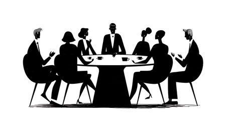 Arbitration and Mediation Meeting Silhouette Set isolated on plain white background.のイラスト素材