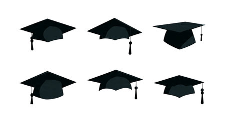 Mortarboard Graduation Cap and Tassel Silhouette Icons isolated on plain white background.のイラスト素材
