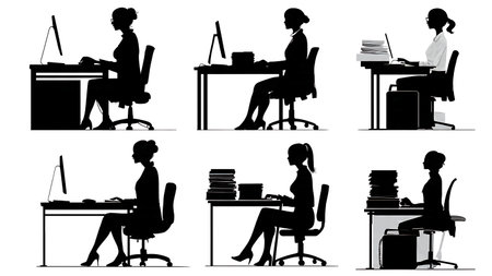 Paralegal or Legal Secretary at a Desk Silhouette Set isolated on plain white background.のイラスト素材