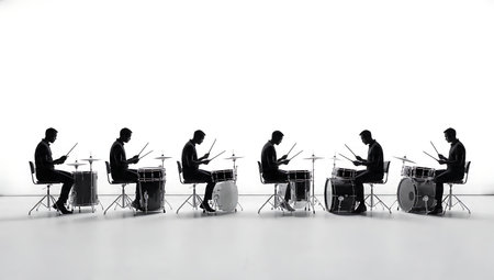 Drummers Playing with a Relaxed Groove Silhouette Set isolated on plain white background.のイラスト素材