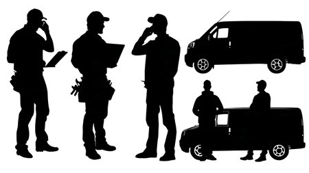 Electrician as a Small Business Owner Silhouettes Set of Six isolated on plain white background.のイラスト素材