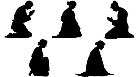 Hospital Chaplain Providing Support Silhouettes Set of Six isolated on plain white background.のイラスト素材