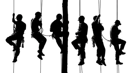 Lineman at a Training School Silhouettes Set of Six isolated on plain white background.のイラスト素材