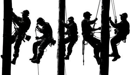 Lineman at a Training School Silhouettes Set of Six isolated on plain white background.のイラスト素材