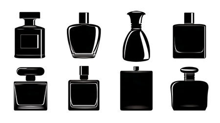 Aftershave Bottle and Container Silhouette Set of Six isolated on plain white background.のイラスト素材